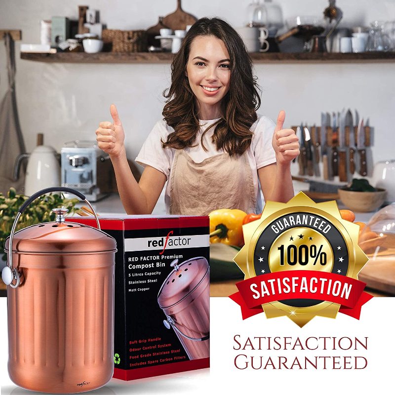 RED FACTOR Premium Seau Compost Inodore en Acier Inoxydable pour Cuisine - Poubelle  Compost Cuisine - Comprend Filtres à Charbon de Rechange (Blanc, 5 litres)  : : Cuisine et Maison