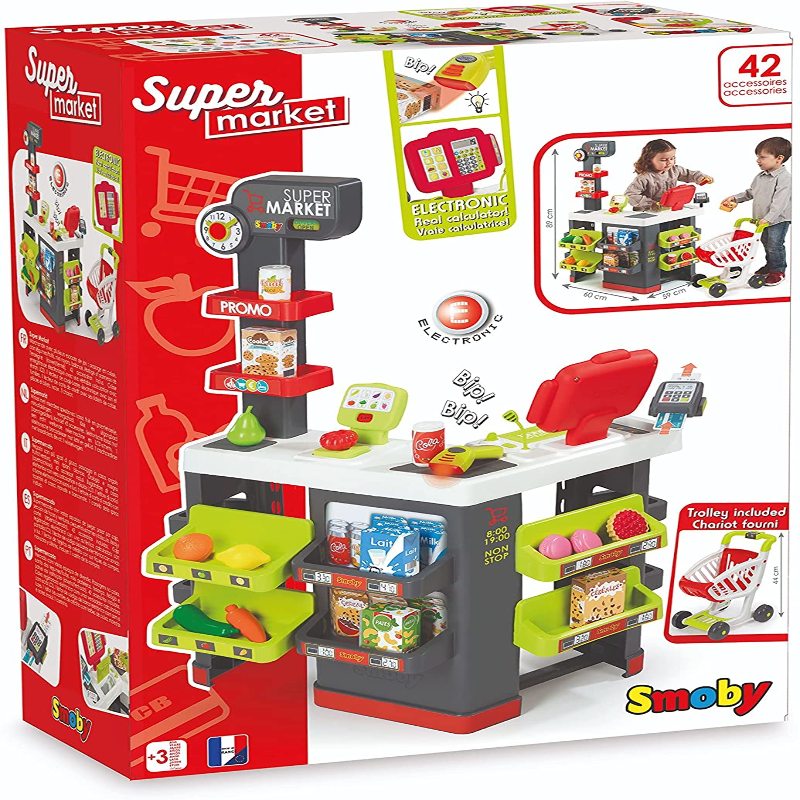 Smoby - Supermarket - Marchande pour Enfant - Chariot de Course Inclus -  Vraie Calculatrice - 42 Accessoires - 350228 : : Jeux et Jouets