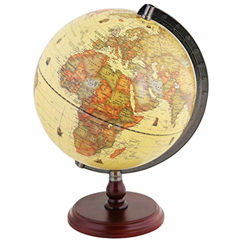 Exerz 25cm Globe Antique avec Une Base en Bois - Carte en Anglais  -Décoration éducative/ géographique - Carte Morden avec cou
