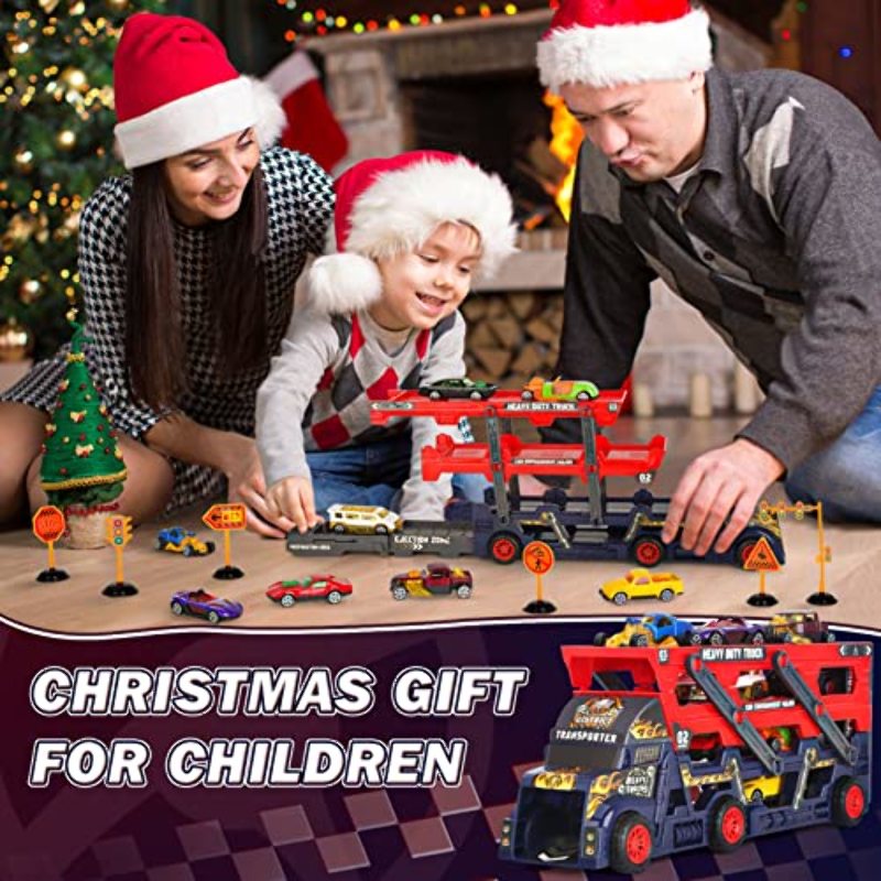 Universal - Jeu de voiture d'intérieur pour les enfants, les garçons, trois  étages, camion pliant, remorque, tir dans le train avec des mini-voitures,  jouets, cadeaux de Noël pour les enfants.(Rouge) - Voitures 