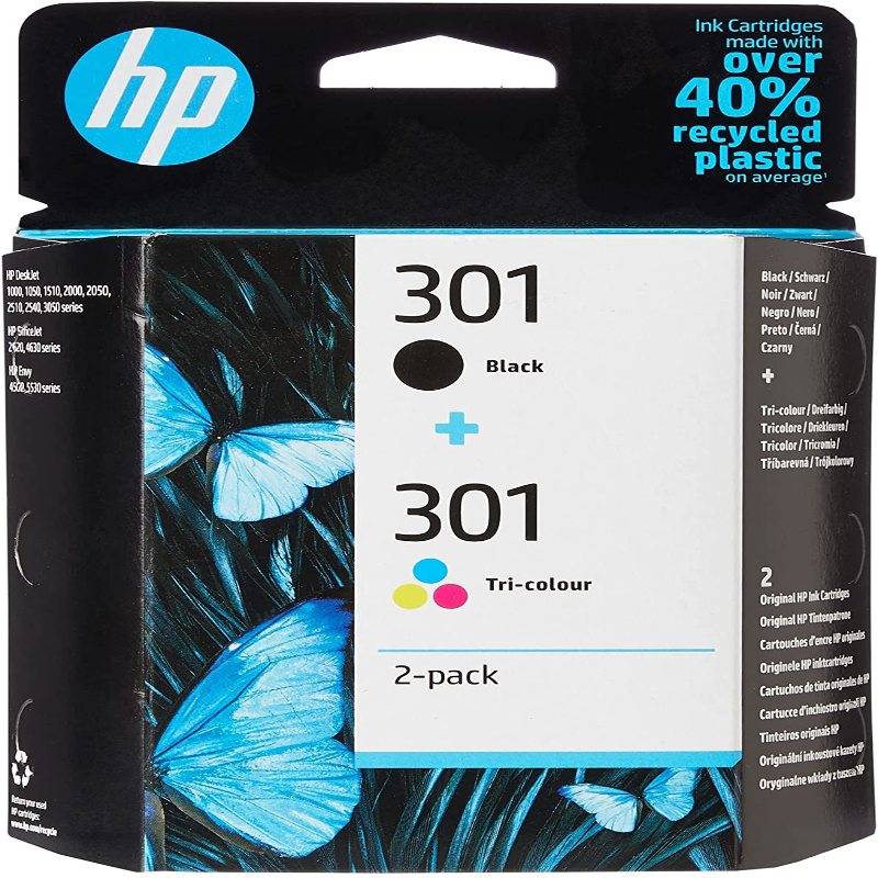 HP 301 Pack de 2 Cartouches d'Encre Noire et Trois Couleurs