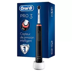 Oral-B Pro 3 3000 Brosse À Dents Électrique Rechargeable Avec 1 Manche Capteur De Pression Et 1 Brossette, Technologie 3D, Noir,