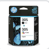 HP 305 Pack de 2 Cartouches d'Encre Noire et Trois Couleurs Authentiques (6ZD17AE)
